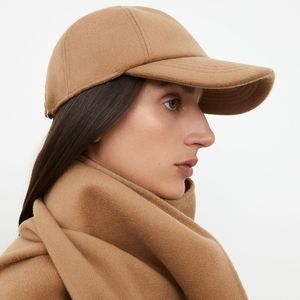 TOTEME Cashmere Wool Double Baseball Cap in Camel Tan - One Size